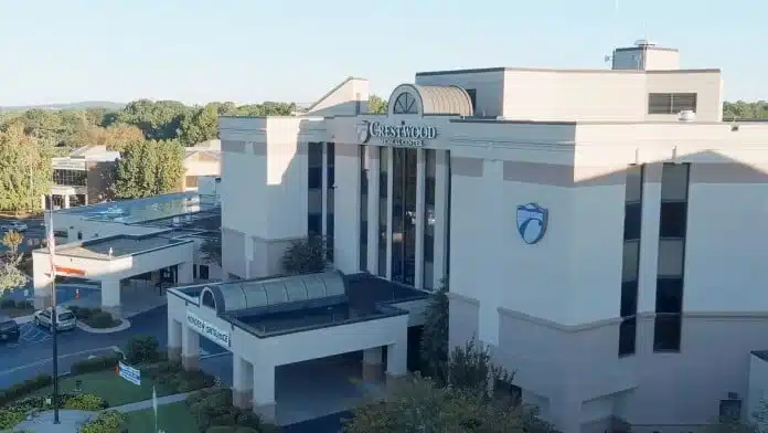 Exterior view of Crestwood Medical Center in Huntsville, Alabama.