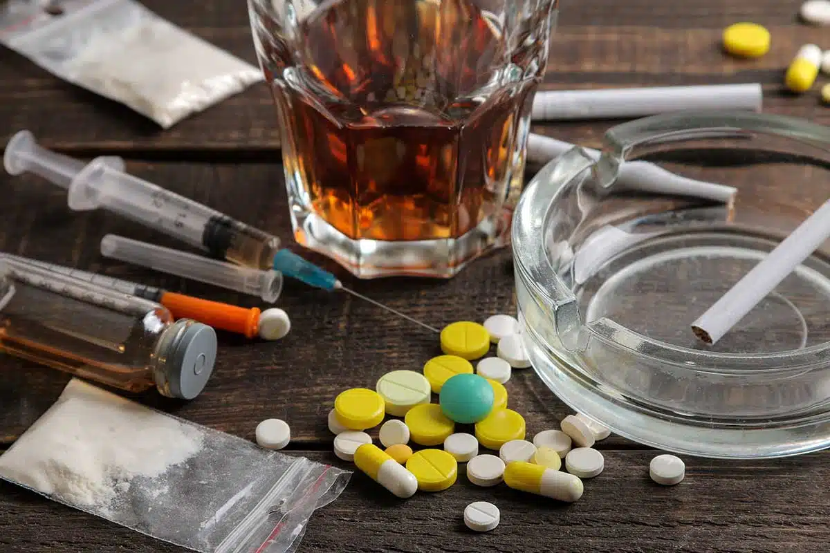 Most addictive drugs, including heroin, cocaine, methamphetamine, and nicotine, impacting individuals' health and leading to addiction.