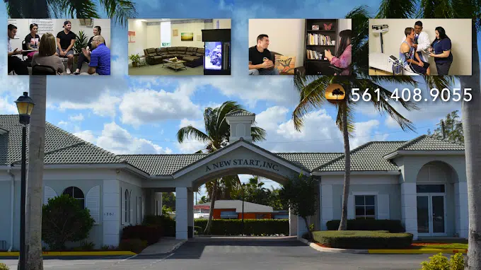 Exterior view of A New Start facility in West Palm Beach, FL, focused on addiction treatment and recovery services.