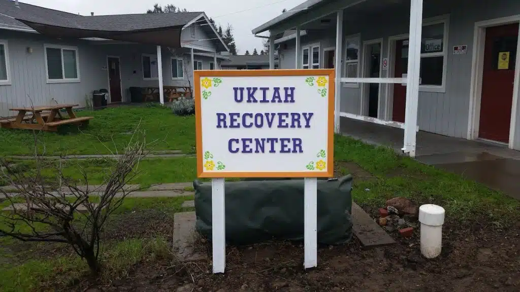 Front sign and entrance area of Ford Street Project substance abuse recovery center in Ukiah, California