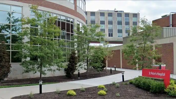 Entrance to Saint Peter's Addiction Recovery Center on South Manning Boulevard, Albany, NY, offering addiction treatment and recovery services