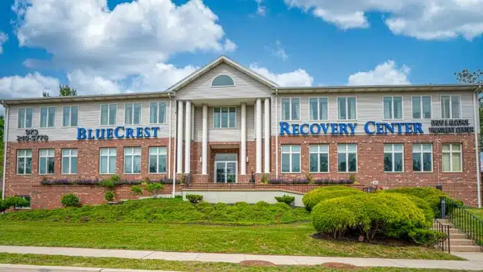 Exterior view of BlueCrest Recovery Center facility in Woodland Park, NJ, specializing in compassionate addiction treatment.