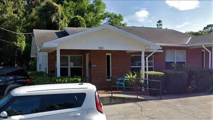 Main entrance of Tri-County Human Services Agape Halfway House in Winter Haven, Florida