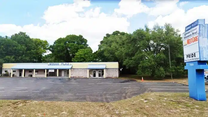 Main entrance of WestCare GulfCoast facility in Zephyrhills, Florida