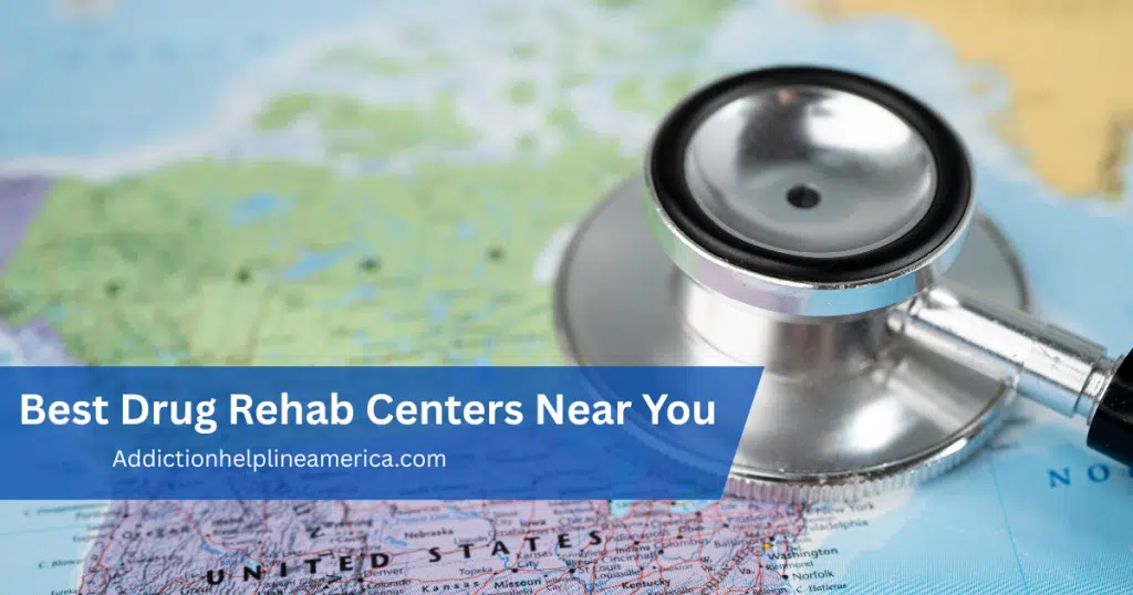 Map with location pins and Best Drug Rehab Centers Near You, symbolizing local addiction treatment options