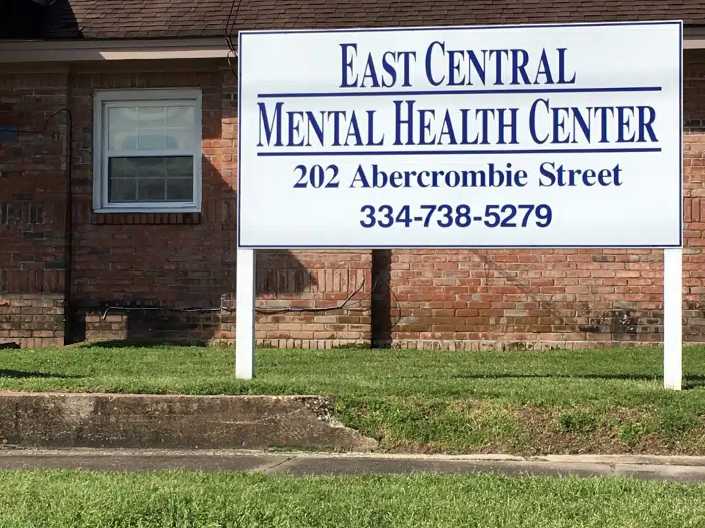 Front sign and building facade of East Central Mental Health Center at 202 Abercrombie St S, Union Springs, AL