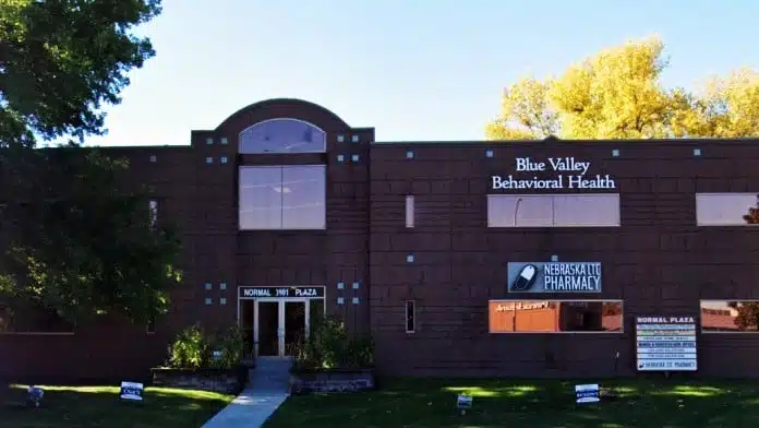 Front entrance of Blue Valley Behavioral Health facility at 3901 Normal Blvd, Suite 201, Lincoln, NE 68506.