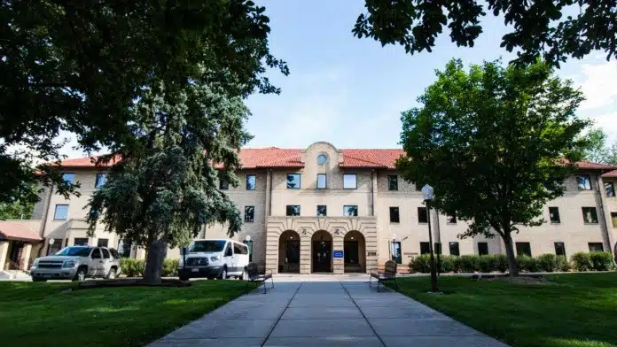 Front entrance of Cedar Springs Hospital in Colorado Springs, Colorado, specializing in behavioral health care