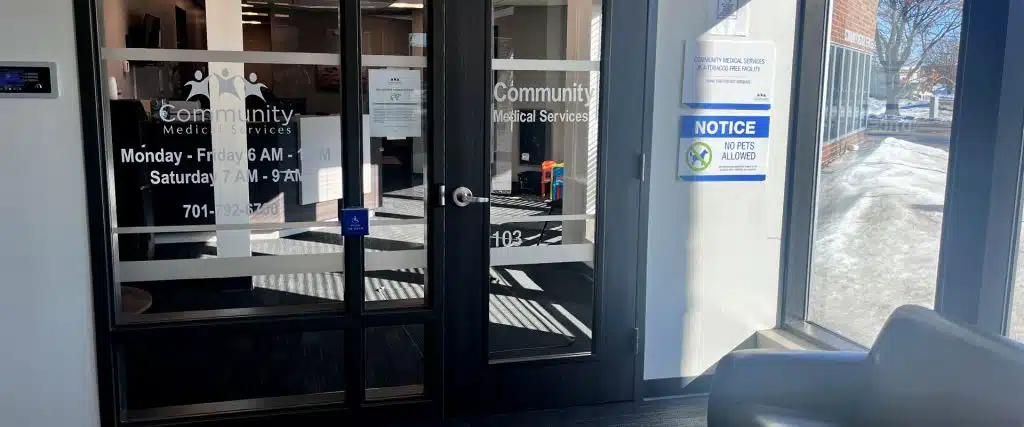 Front entrance of Community Medical Services addiction treatment clinic in Grand Forks, North Dakota