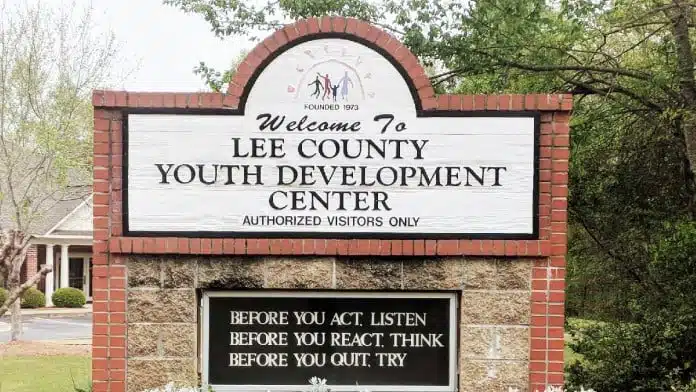 Entrance of Lee County Youth Development Center in Opelika, Alabama