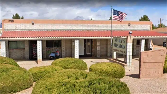 Front entrance of Mary’s Mission and Development Center in Sierra Vista, Arizona, providing mental health and addiction recovery programs