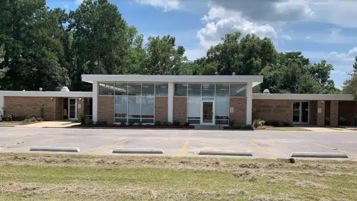 Front entrance of Northeast Delta Human Services Authority building in Columbia, Louisiana