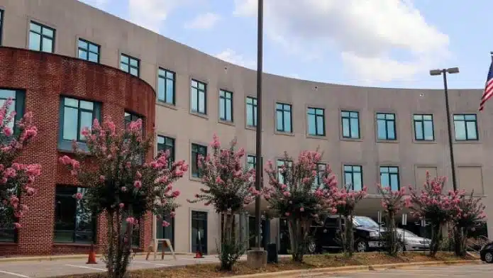 Front entrance canopy and signage at Northwest Regional Health hospital in Winfield, Alabama, at 1530 US Highway 43