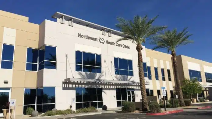 Main entrance of Northwest VA Clinic in Surprise, Arizona, ZIP code 85374.