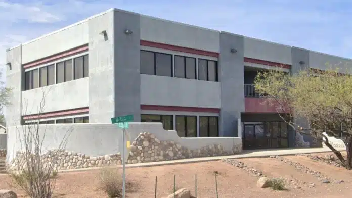 Main entrance of Southeastern Arizona Behavioral Health Services clinic in Benson, Arizona, providing outpatient therapy and addiction support