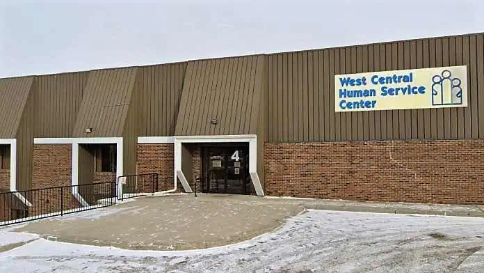 Main entrance of West Central Human Service Center in Bismarck, North Dakota, offering mental health and addiction services