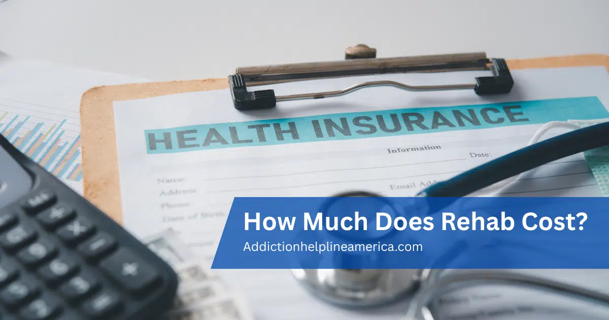 Calculator and rehab cost paperwork on a desk representing addiction treatment expenses