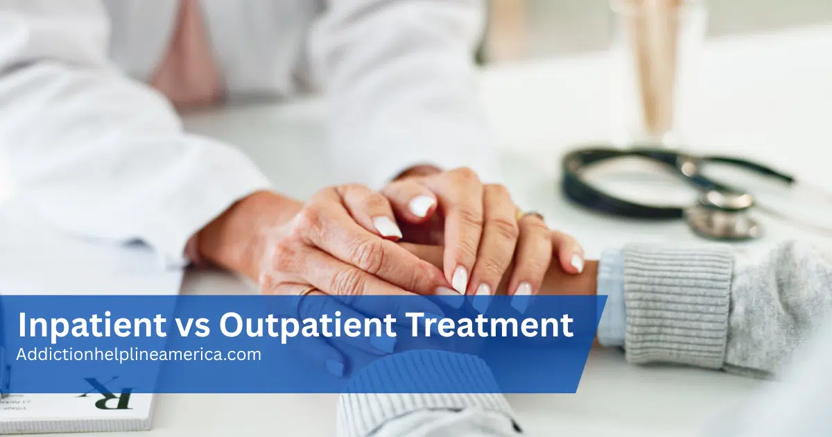 Infographic comparing inpatient and outpatient treatment programs for addiction and mental health care, highlighting key differences in care intensity and setting.