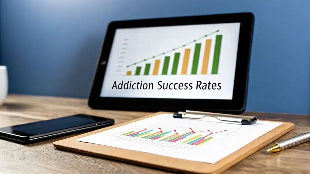 An infographic illustrating addiction treatment success rates and factors influencing recovery outcomes.