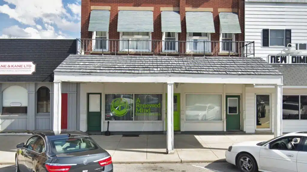 Exterior view of A Renewed Mind in Wauseon, Ohio, showing the building entrance and signage.