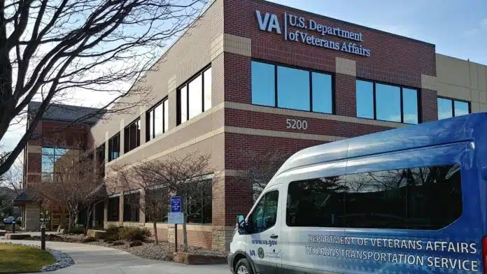 Entrance to the Loveland VA Outpatient Clinic building in Loveland, Colorado
