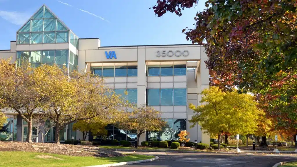 Exterior view of the VA Northeast Ohio Healthcare System Lake County Outpatient Clinic in Willoughby, Ohio, highlighting the main entrance and facility.