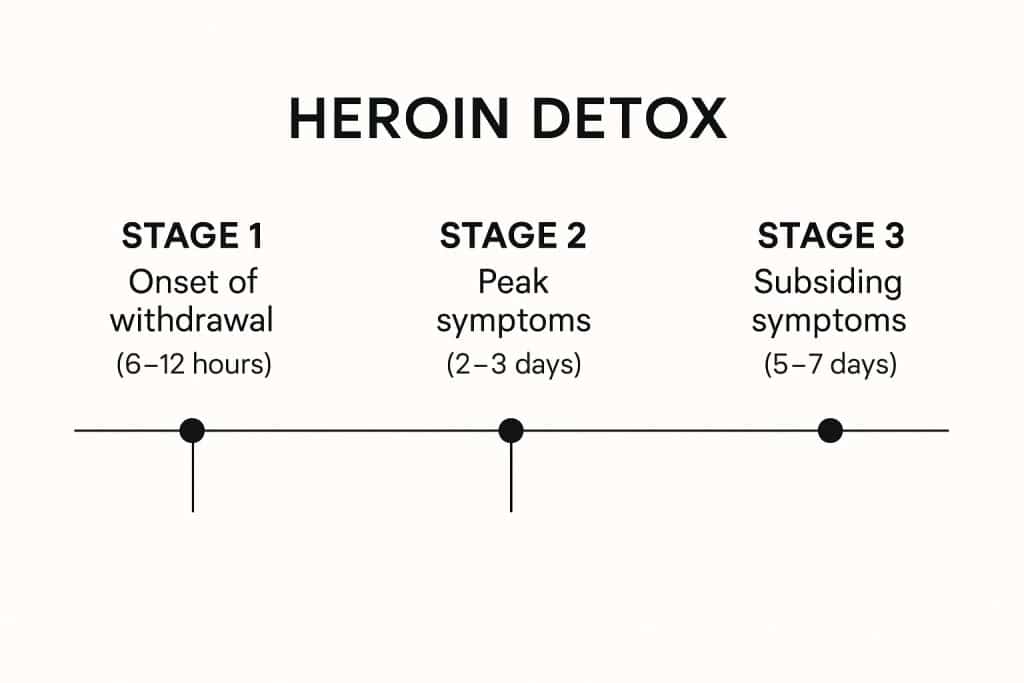 This article provides a detailed overview of the heroin detox timeline, helping individuals understand how long it typically takes to detox from heroin. It breaks down the stages of withdrawal, including the onset of symptoms, peak experiences, and the duration of various phases. The guide covers common symptoms associated with heroin detox, factors that influence the timeline, and the importance of medical supervision during the process. Additionally, it offers insights into available treatment options and aftercare support to facilitate a successful recovery. This resource aims to educate those seeking help and their families about what to expect during the detoxification journey.