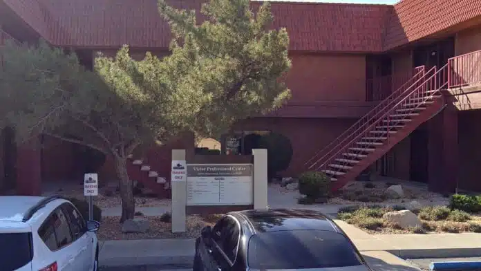 Front entrance of MHS Helping Hands in Victorville, California, providing mental health and addiction recovery services