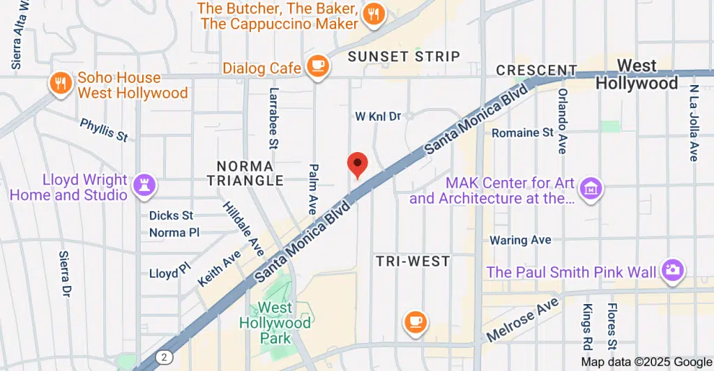 Front entrance of Twin Town Treatment Centers in West Hollywood, California, providing addiction treatment and behavioral health services