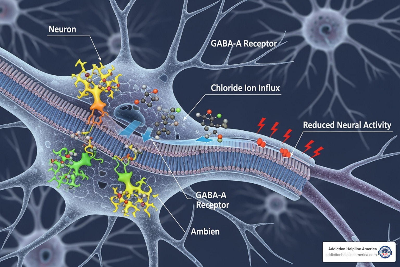 Diagram showing how Ambien affects GABA receptors in the brain - Ambien Detox