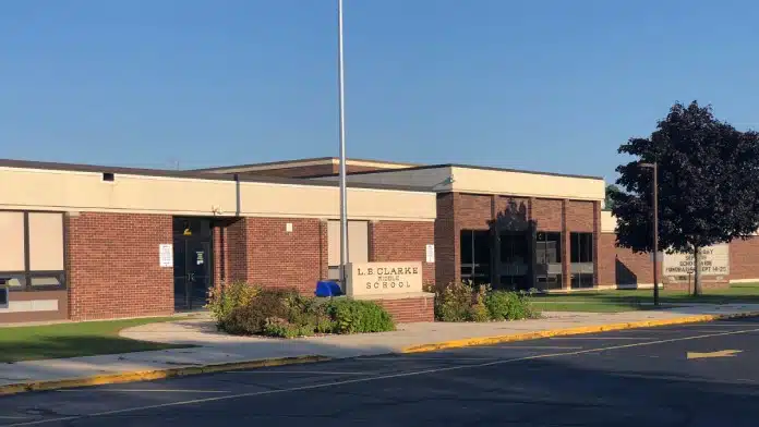 Entrance view of LSS Lutheran Social Services at LB Clarke Middle School in Two Rivers, Wisconsin 54241, offering youth counseling and community mental health services.