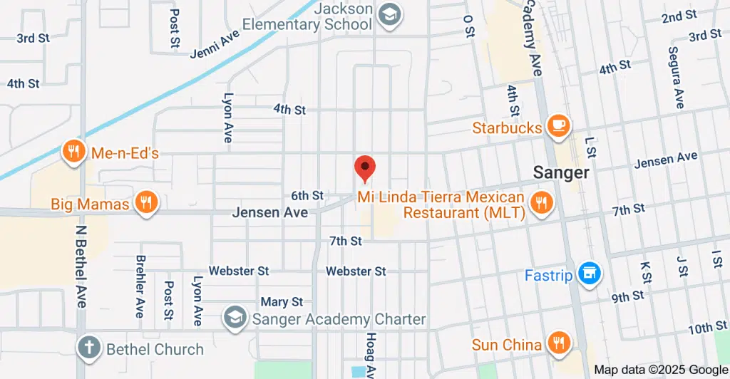 Exterior view of Kings View Rural Services in Sanger, California, providing compassionate drug and alcohol addiction treatment and mental health support.