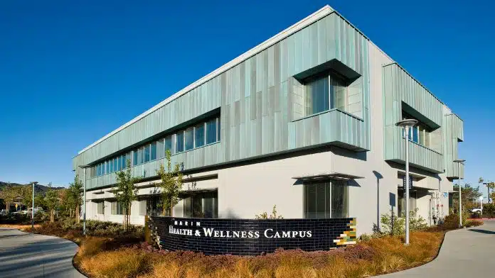 Front entrance of Marin County Mental Health and Family Services in San Rafael, California, providing community-based mental health and addiction support