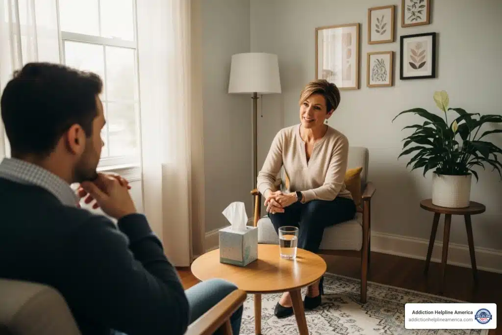 one-on-one therapy session in a calm office - alcohol addiction treatment centers california