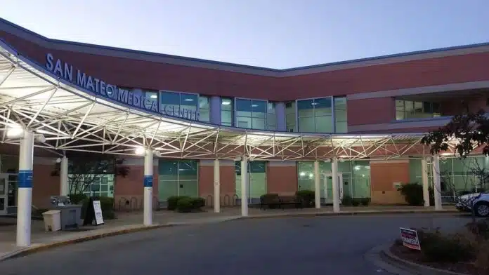 Front entrance of San Mateo Medical Center in San Mateo California providing addiction treatment and mental health services