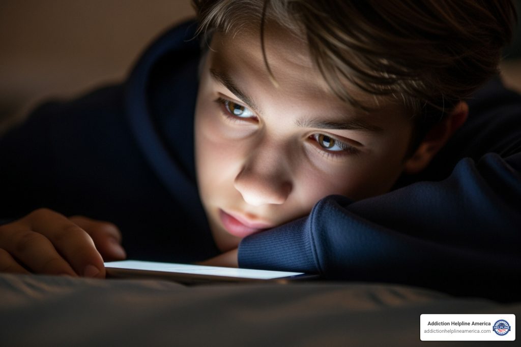 teenager looking at phone secretly - adolescent substance abuse