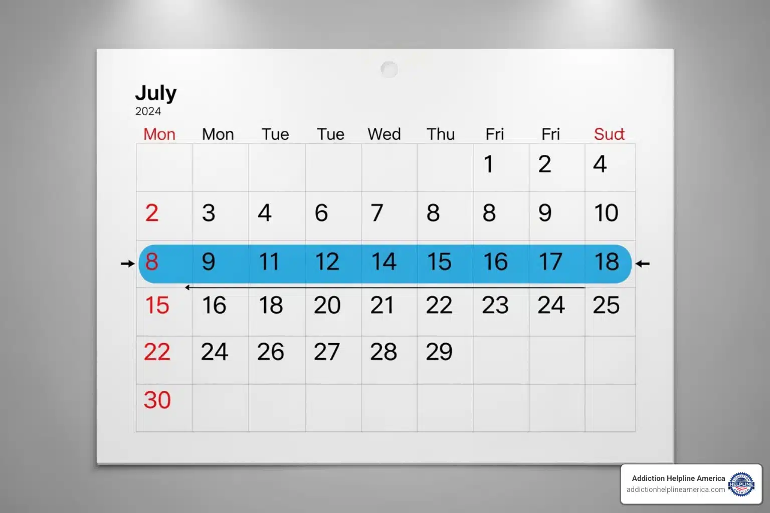 Calendar highlighting a Valium withdrawal timeline - Valium Addiction Treatment