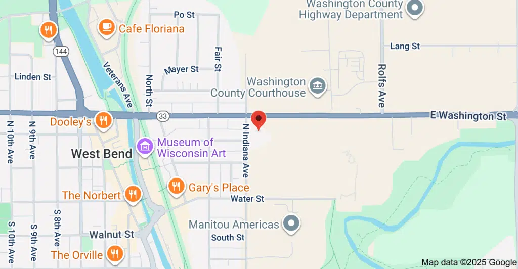 Front entrance of the Washington County Human Services Department in West Bend, Wisconsin, providing community-based mental health and addiction services.