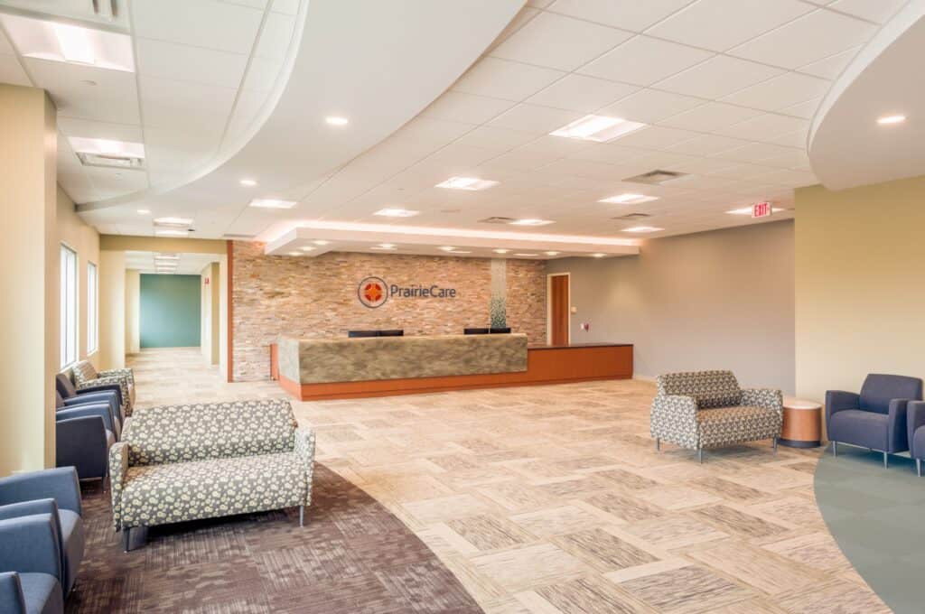 Illustration of patients receiving intensive inpatient therapy with professional staff support.