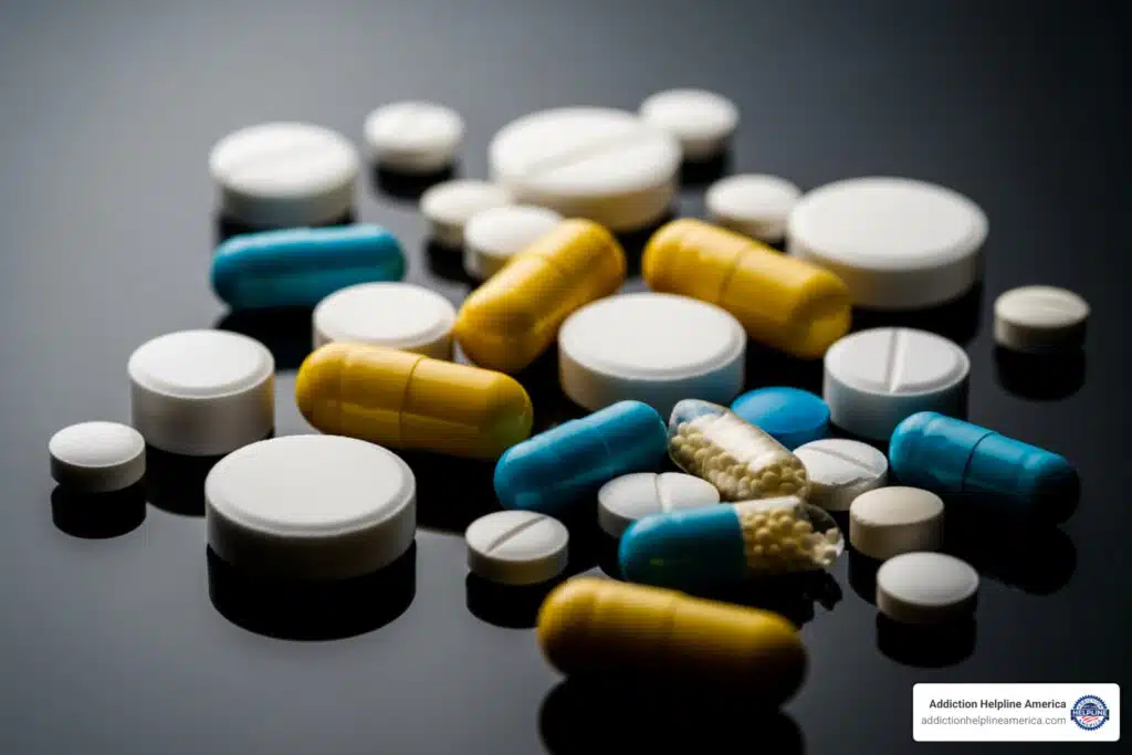 Barbiturate tablets displayed, a type of central nervous system depressant medication.