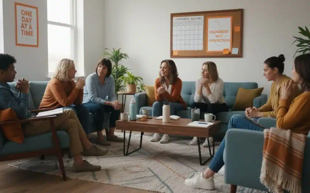group of diverse people in a supportive house meeting - sober living options group of diverse people in a supportive house meeting - sober living options