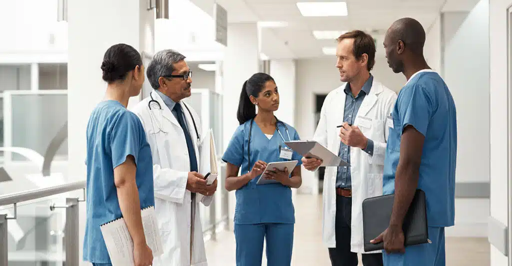 A diverse team of healthcare professionals in a meeting, collaborating on patient care plans - hospital rehab centers near me A diverse team of healthcare professionals in a meeting, collaborating on patient care plans - hospital rehab centers near me