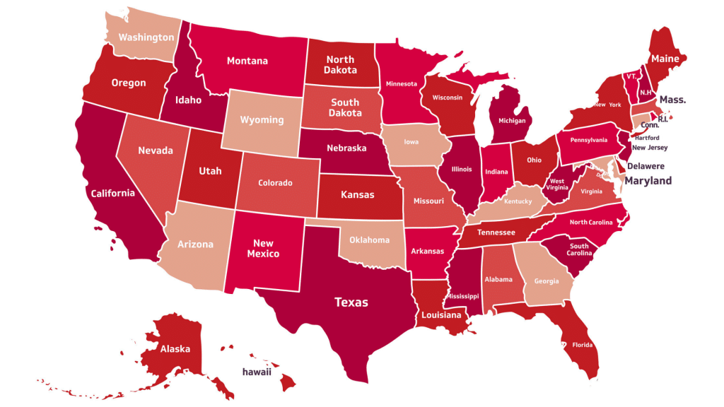 Map of the United States highlighting different states - Does Medicaid Cover Drug & Alcohol Rehab?