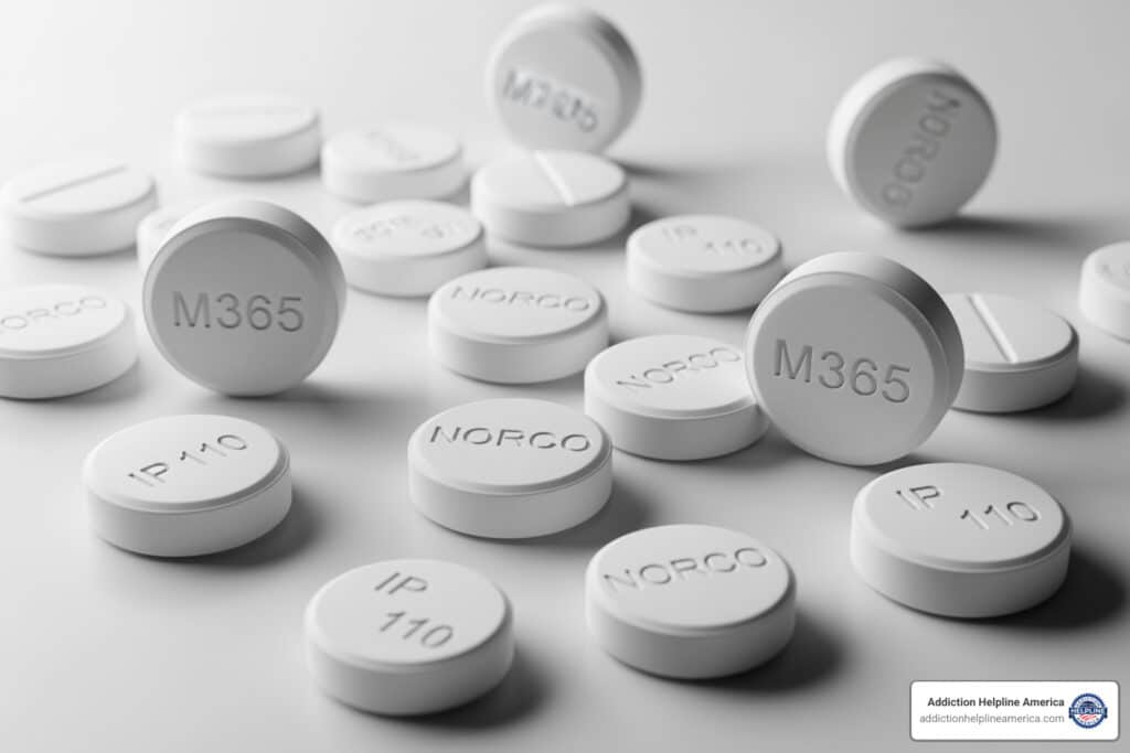 Percocet tablets displayed, a prescription opioid used to treat moderate to severe pain.