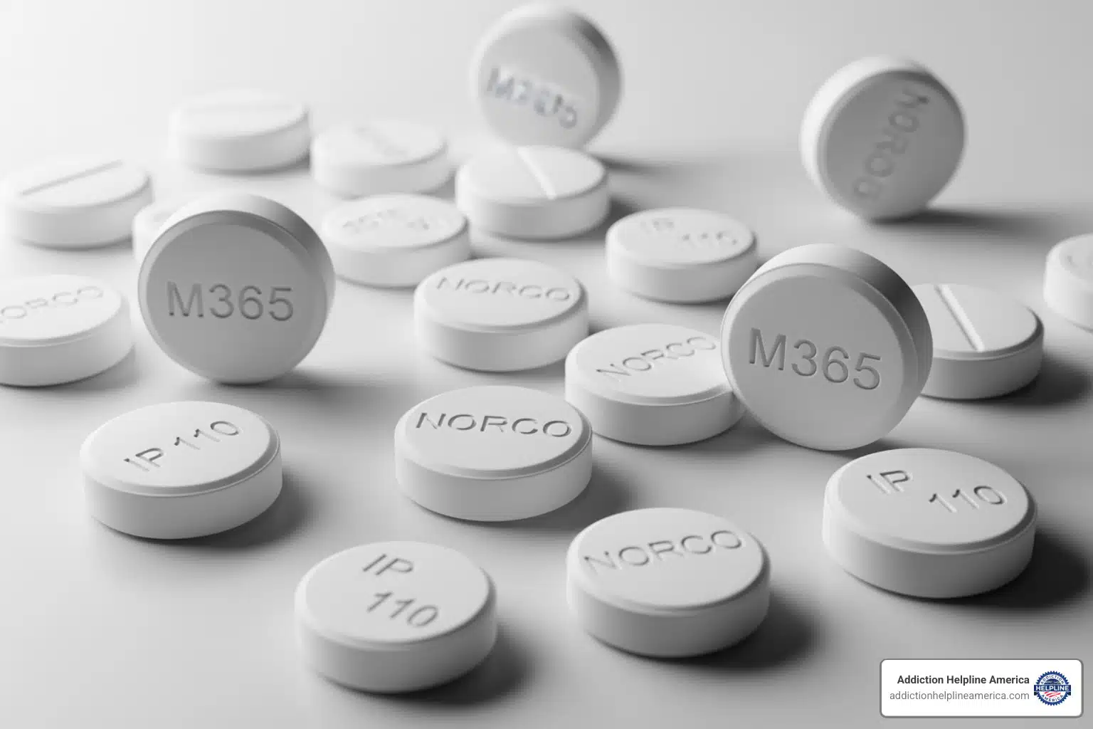 Percocet tablets displayed, a prescription opioid used to treat moderate to severe pain.