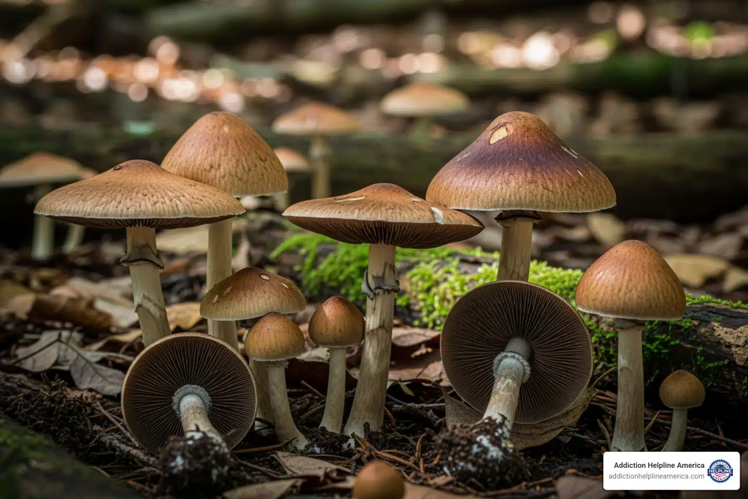 Psilocybin mushrooms displayed, known for their psychoactive and therapeutic properties.
