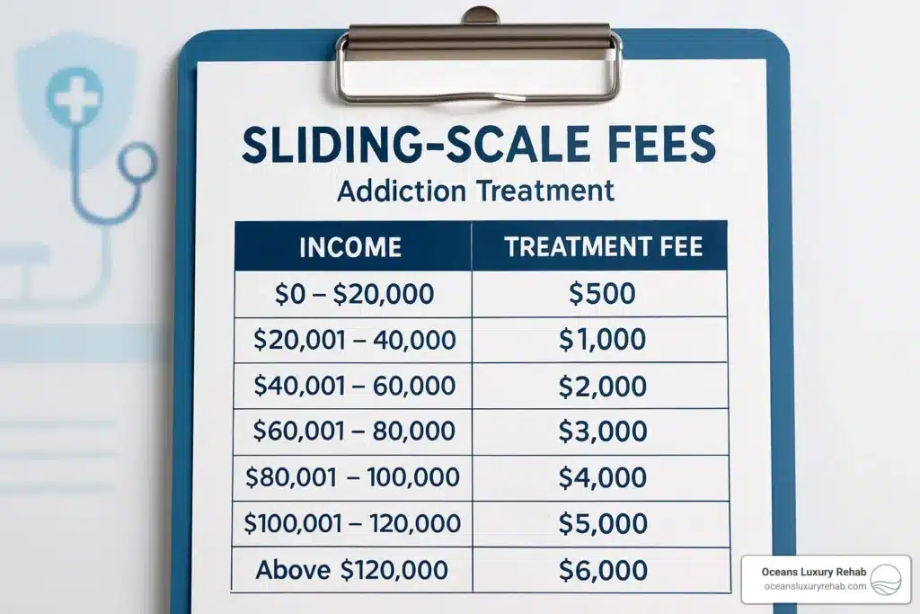 Image illustrating a sliding fee scale concept where costs decrease with lower income - free rehab Colorado Springs