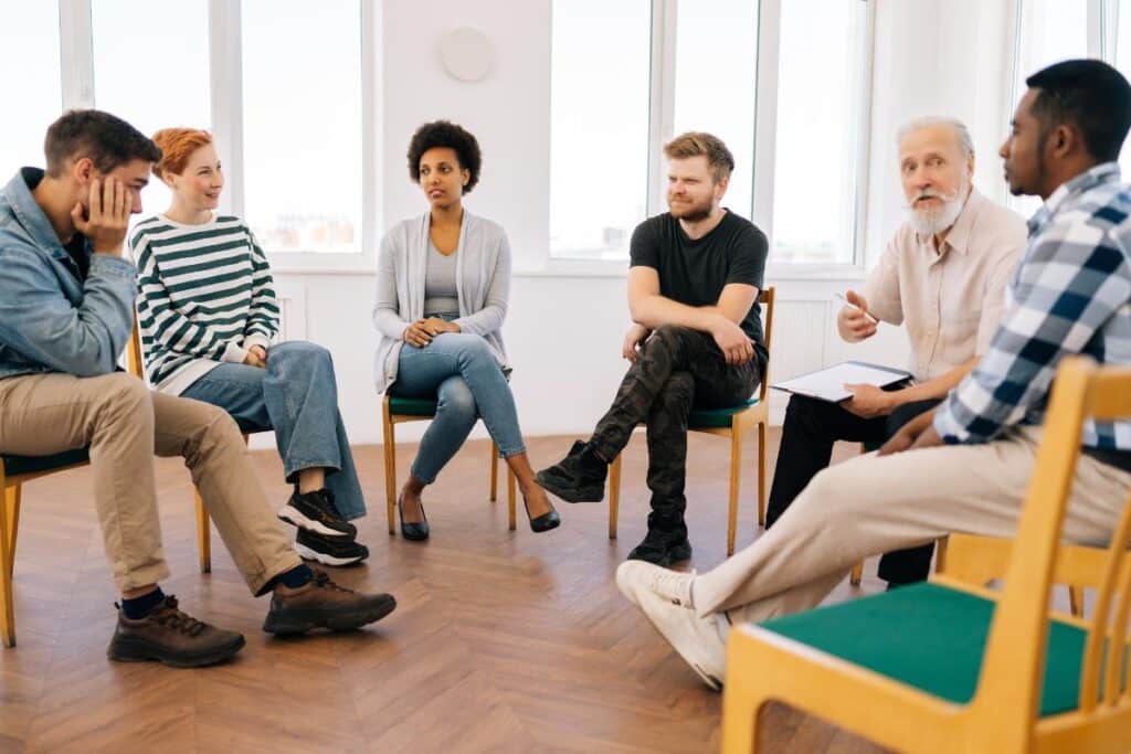 A supportive group therapy session - inpatient and outpatient rehab