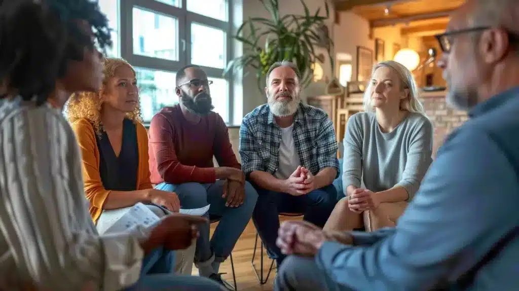 group of people in supportive conversation - best addiction recovery videos on youtube
