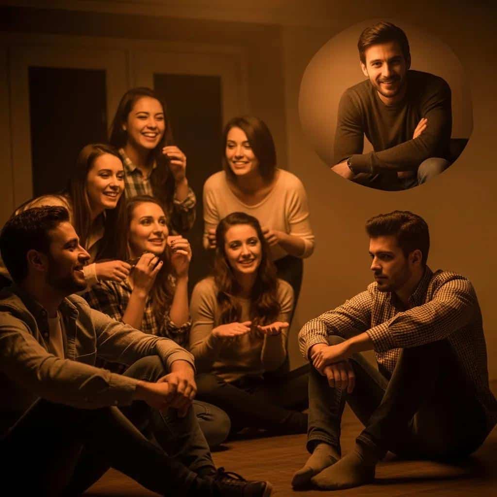 Group of friends with one individual isolated, illustrating behavioral signs of addiction and social withdrawal